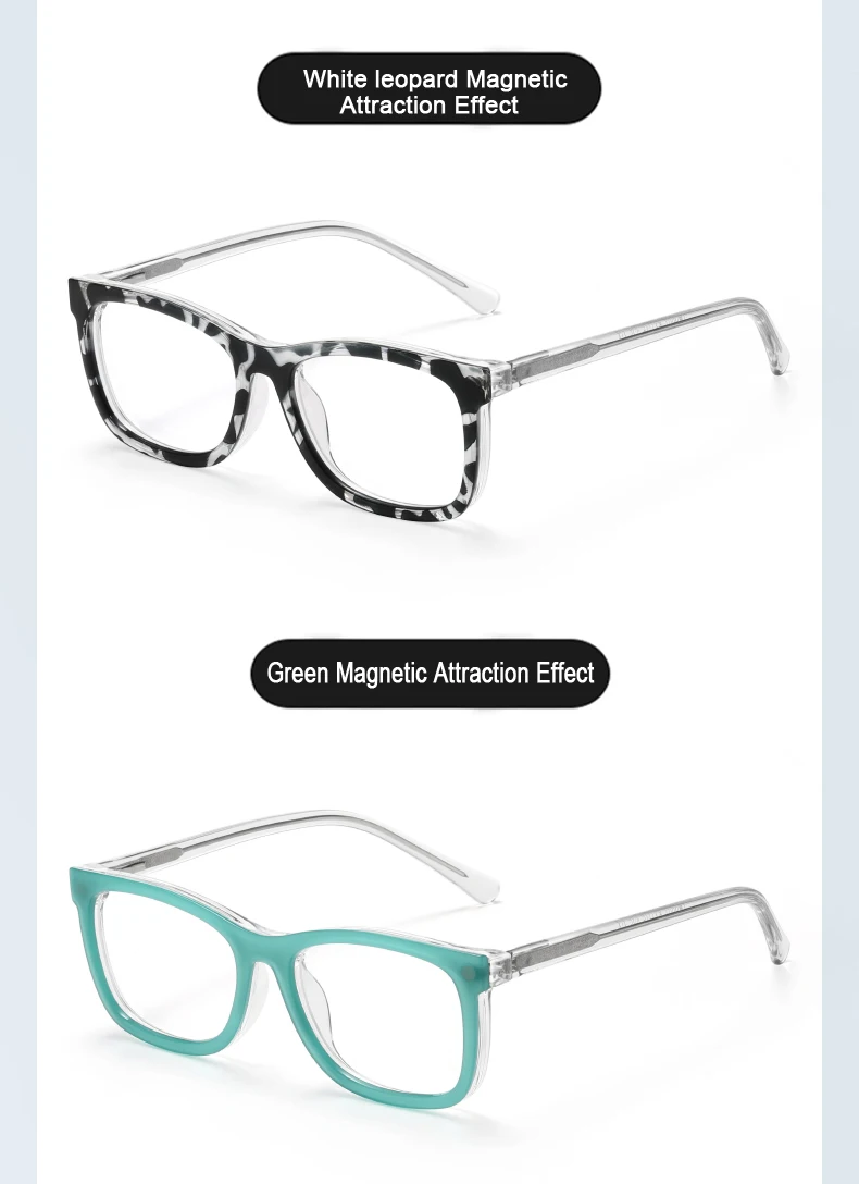 6-in-1-Brille mit magnetischen Clips, dekorative Brille, Anti-Blaulicht, modisches mehrfarbiges Brillengestell, quadratische TR-Brille mit Federscharnier – Detail 11