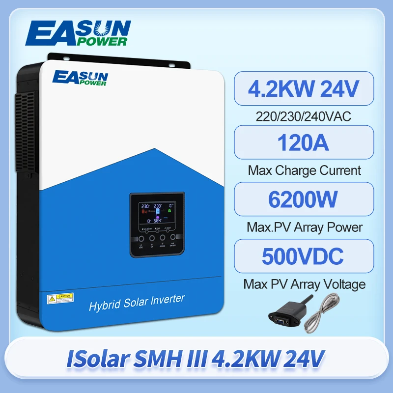 EASUN 태양광 인버터 하이브리드 태양광 컨트롤러, 순수 사인파, AC 충전기, 24V, 4200W, 6.2KW, 3200W, 220V, Mppt, 120A