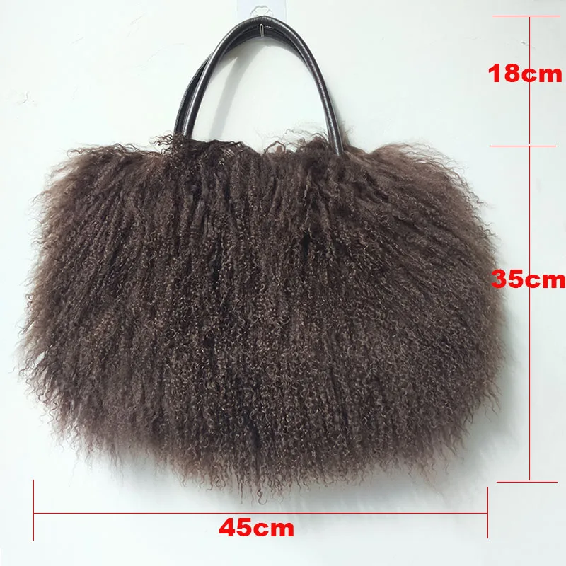 2024 Winter Women Real Mongolia Lamb Fur Handbag Fashion Female Genuine Fur Bag 2