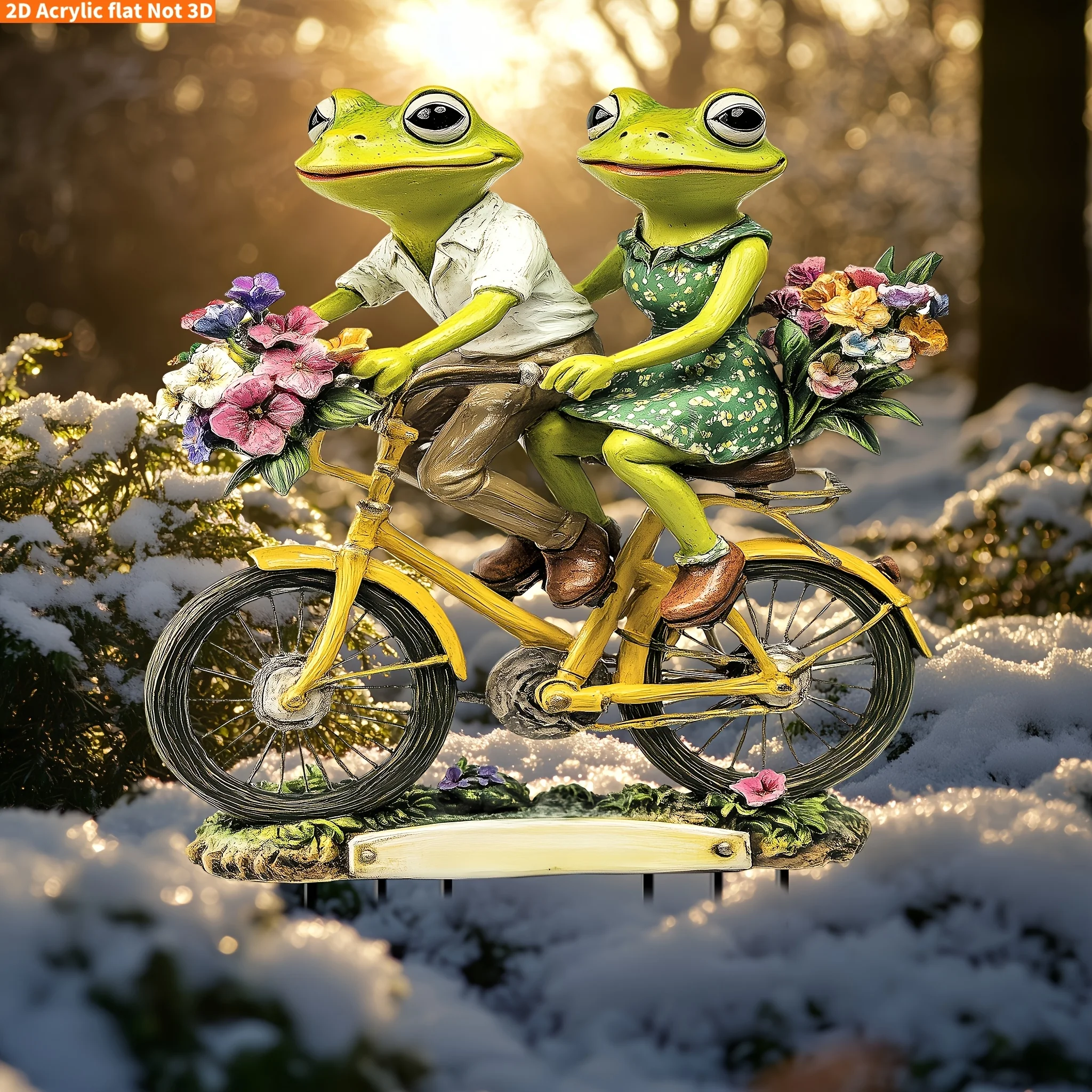 garden decoration A pair of frogs riding bicycles garden decoration sun pendant-2D acrylic flower bicycle couple decoration sign