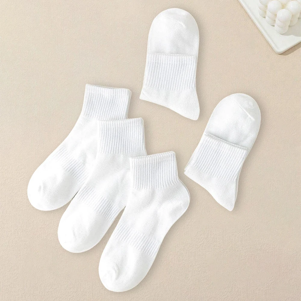 5 Pairs Men Solid Color Socks Versatile Unisex Summer Casual Short Socks Autumn Winter Mid Length Couple