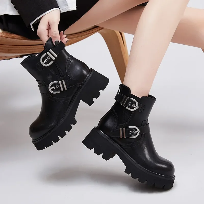 

Western Cowboy Boots for Women's 2023 Autumn Winter New female's Chelsea Boot Smoke Barrel Short Botas Brown Thick Sole Boots