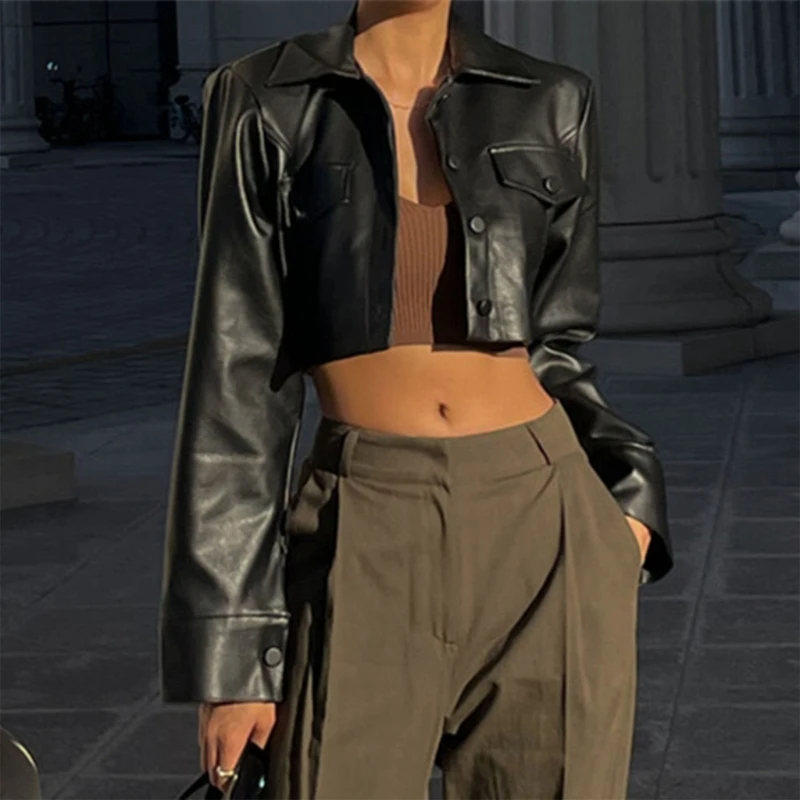 

Womens Faux Leathers Jackets, Button Down Motorcycle Short PU Outwear Fitted Coat Cropped Outerwear 066C