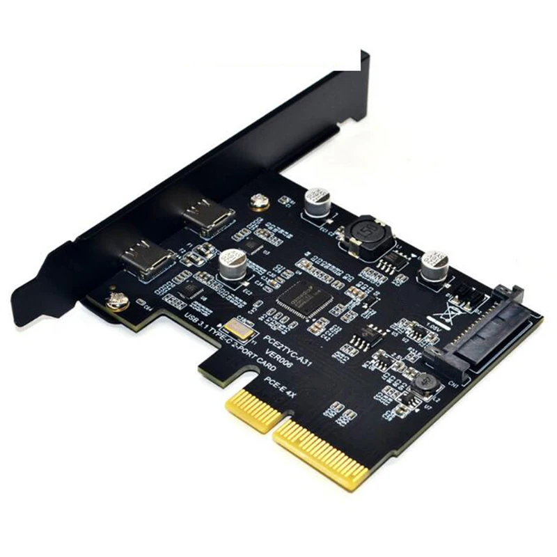 Asmedia Asm3142 용 Usb3.1 C타입 듀얼 벅 확장 카드, 듀얼 C타입 포지티브 및 리버스 플러그, 10Gbps