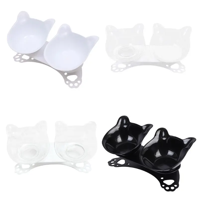 

Dog for Cat Double Bowls with Raised Stand Drinking Dispenser Container Pet Water Feeder 15° Tilted Platform Non-sl
