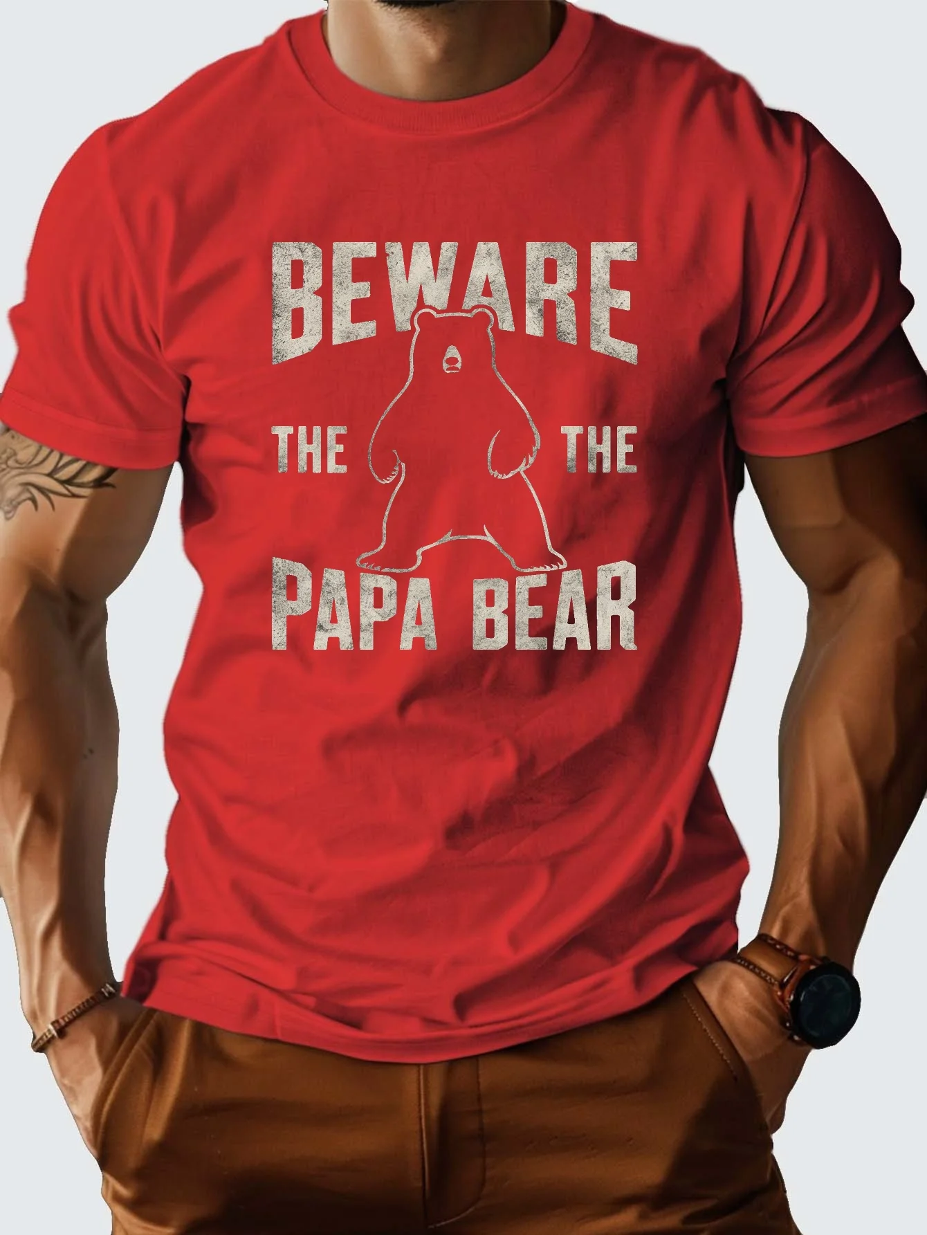 

Остерегайтесь PAPA BEAR, Мужская футболка из чистого хлопка, удобная посадка
