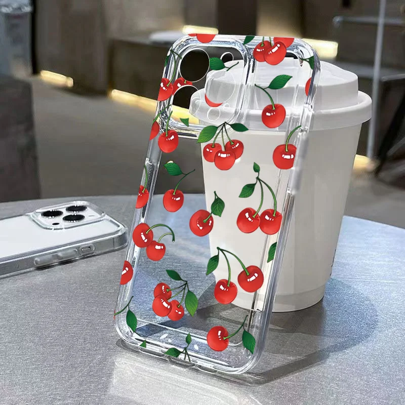 Korean Red Cherry Clear Phone Case