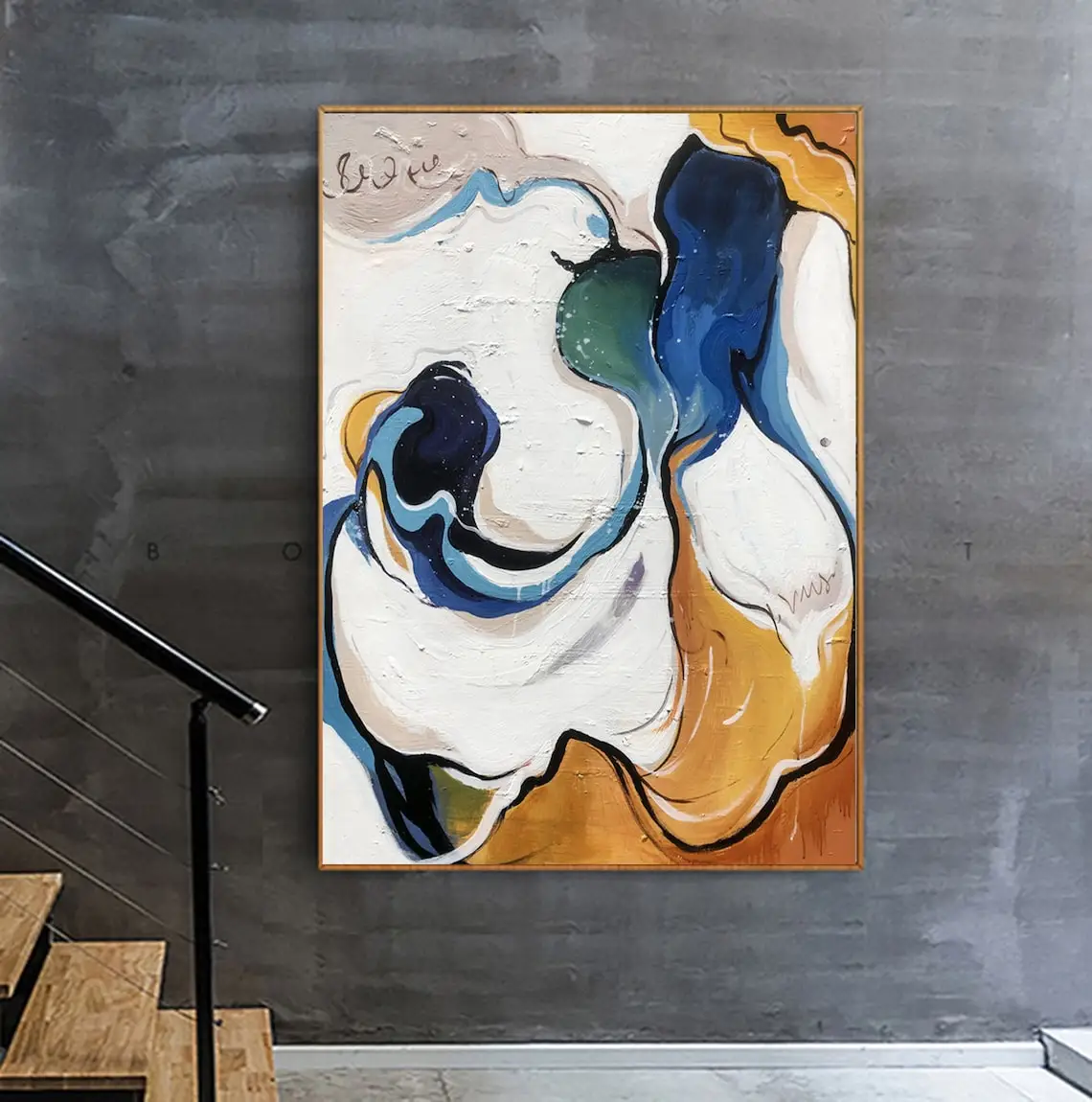 

Mustard Large Wall Art Abstract Hand Painted Oil Painting Colorful Painting Modern Wall Decor For Living Room Bedroom Office