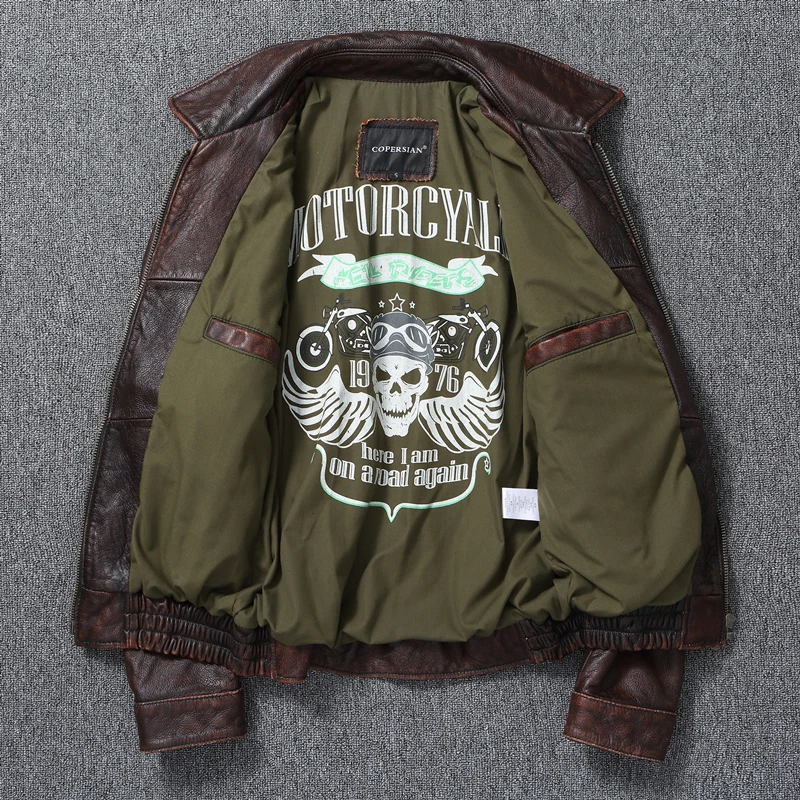 Men Leather Jacket Corium Air force Flight Vintage Distressed Cowhide Red Brown Short Moto