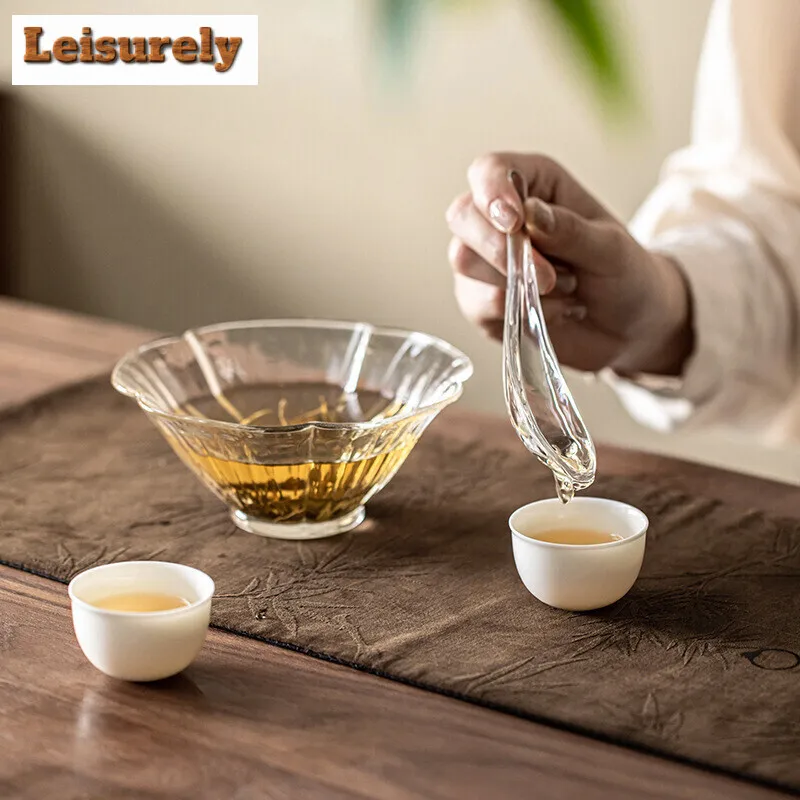 280ml Glass Petal Steeping Tea Bowl Green Tea Dispenser Mug Household Personal Brewing Bowl with Spoon Multi-purpose Teaware