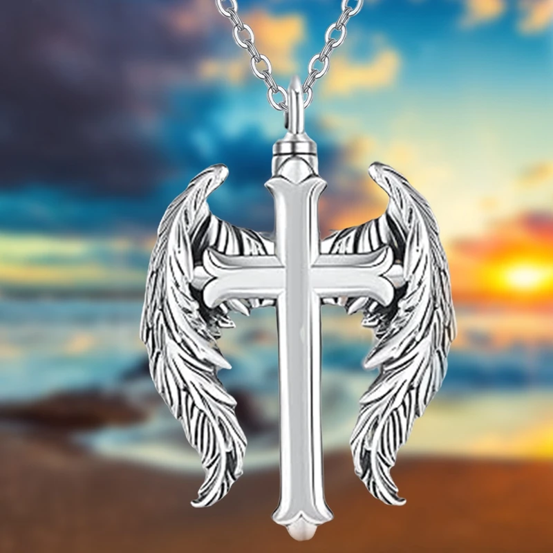 Cross Wing Cremation Jewelry for Ashes Urn Necklace Memorial Keepsake Pendant