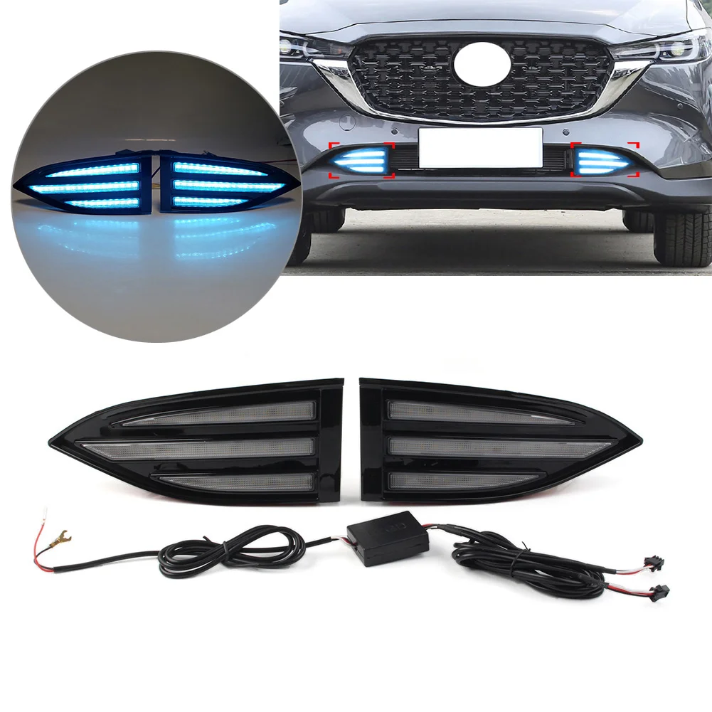 

1Pair Car DRL For Mazda CX-5 2022-2023 Fog Lamp With Yellow Turn Signals Night Blue Daytime Running Light Indicator