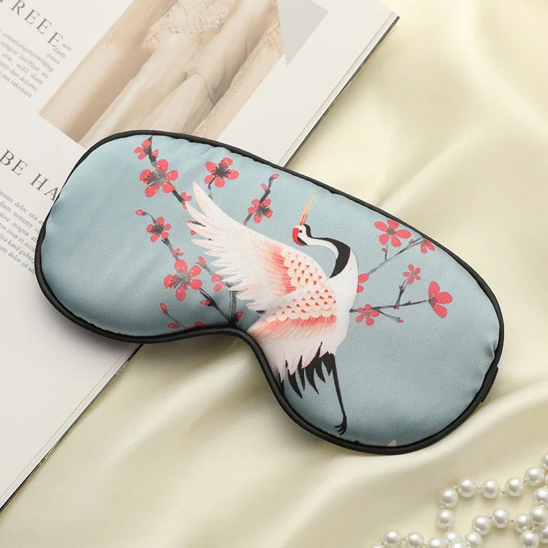 Silk Comfort Sleep Mask with Crane Design - Soft and Portable Eye Cover for Relaxation