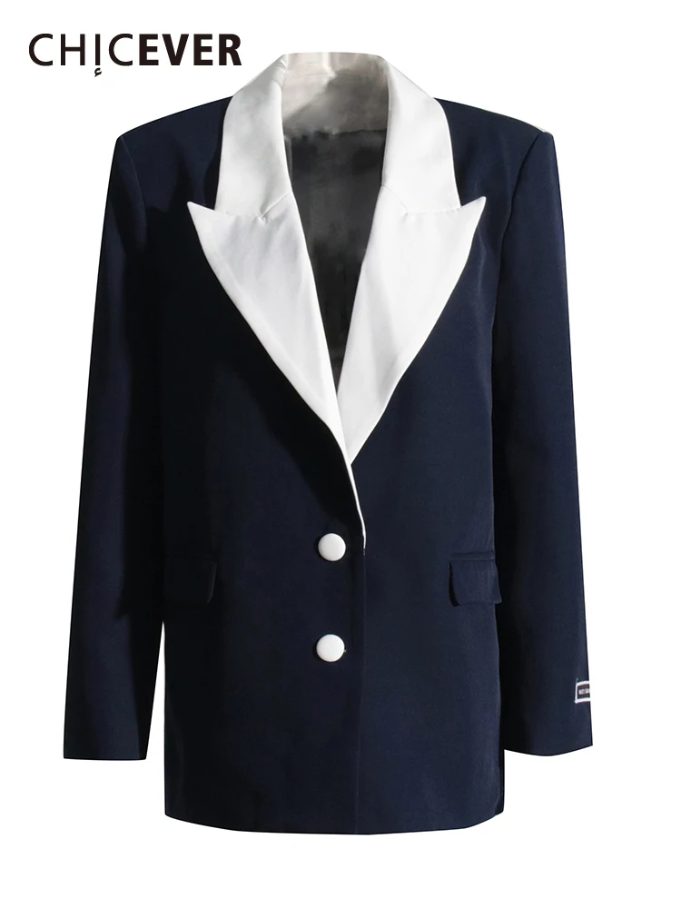 

CHICEVER Colorblock Blazers Women Notched Collar Long Sleeve Single Breasted Temperament Loose Straight Coat Female Spring 2023