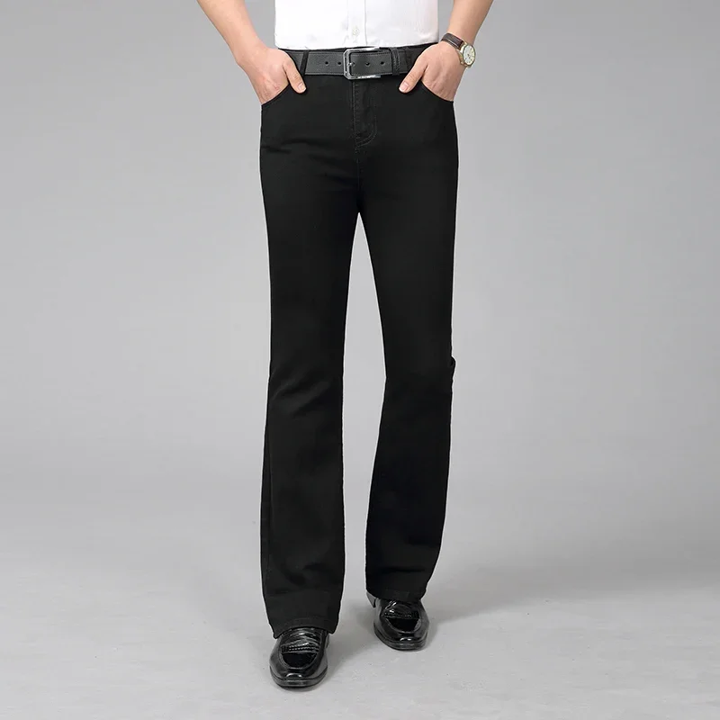 2024 Men's Four Seasons New Flared Jeans Mid-Waist Stretch Boot Cut Business Fashion Trend Casual Wide Leg Pants 3