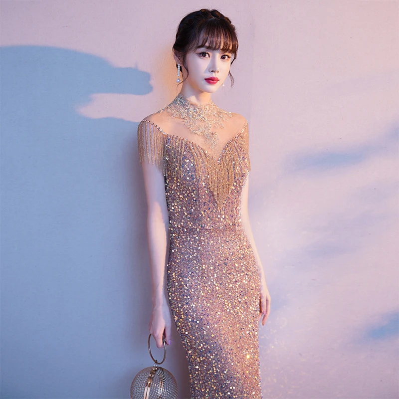 2024 New Birthday Ball Party Banquet Evening Dress Women'S Long Style Style Host Graduation Chorus Performance Wedding Dress