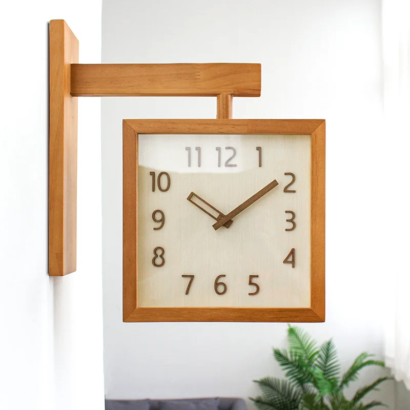 

9JQS clocks solid wood double-sided wall clocks for living rooms, home fashionable, simple and modern, clocks hanging on the wal