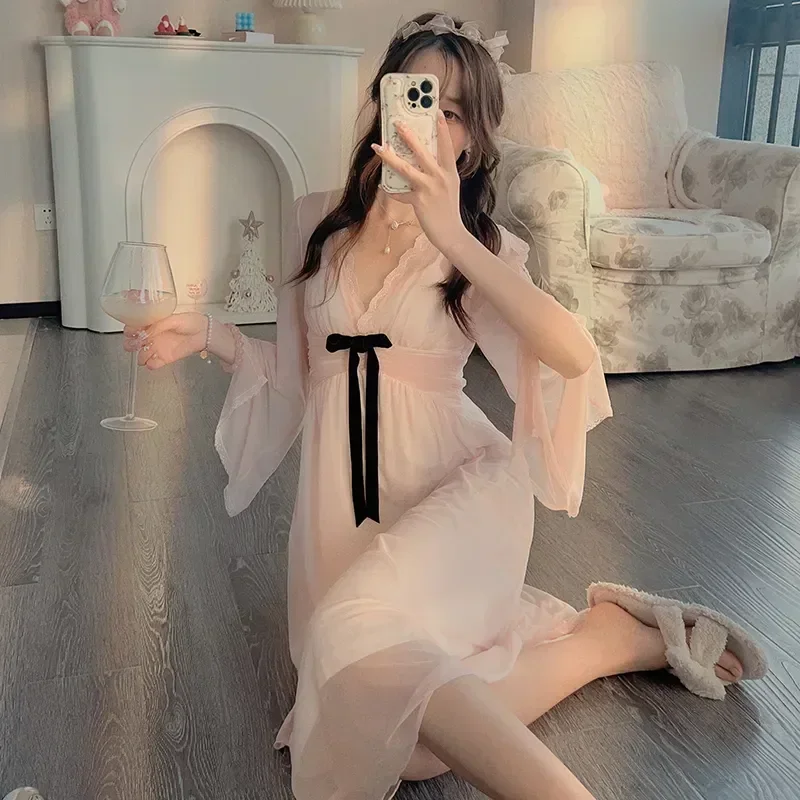 

Nightgowns Sleeve Female For Women Loose Dress Clothes Night Nightshirt Nightwear Pyjama Long Pajamas Nightdress Home Purple New