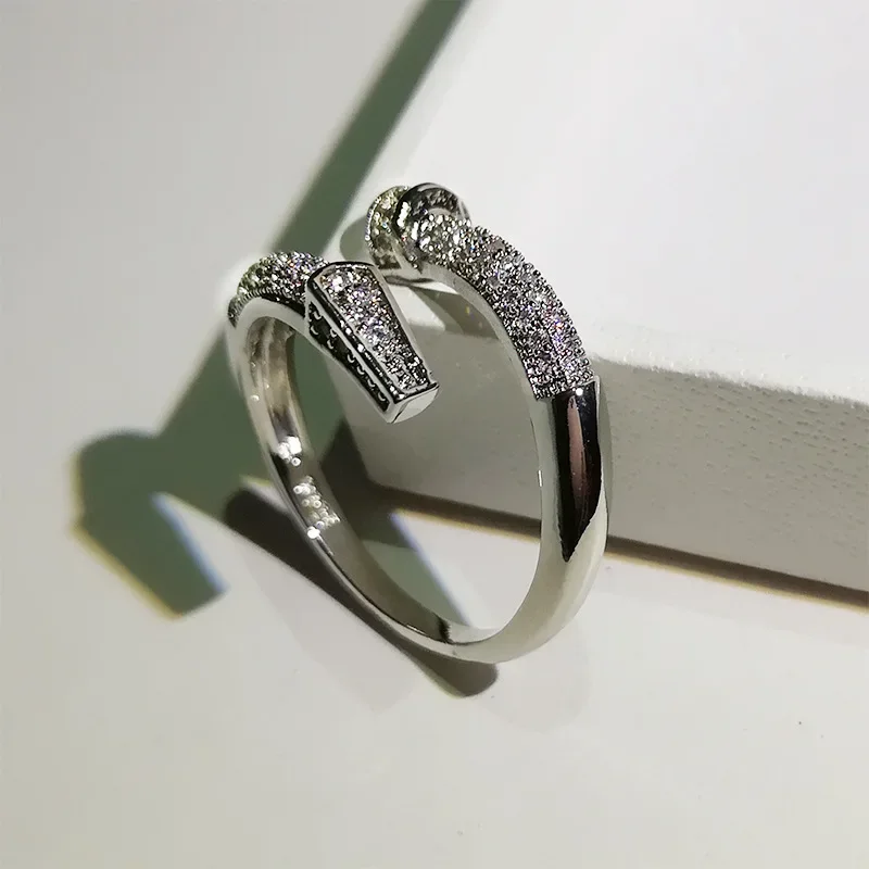 Silver Ring Wedding Rings Silver Rings Fashion Classic White Zircon Nail Opening Ring 925 Silver Engagement Wedding Party Jewelry Gift for Ladies Cute/Romantic