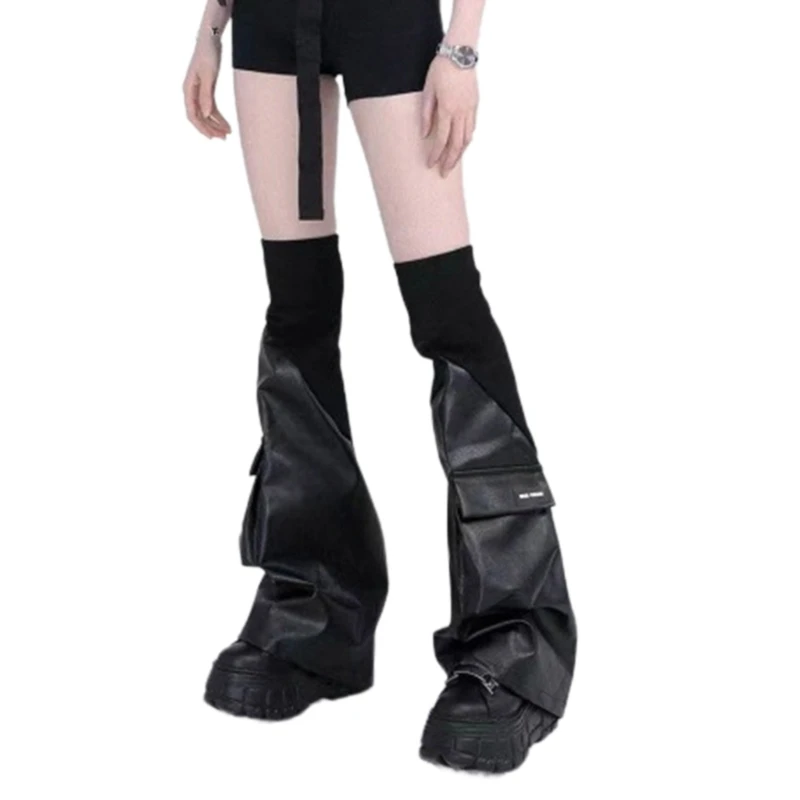 2023 New Women's Pu Leather Leg Warmers Harajuku Gothic Knee High Leg Cover Socks Gifts