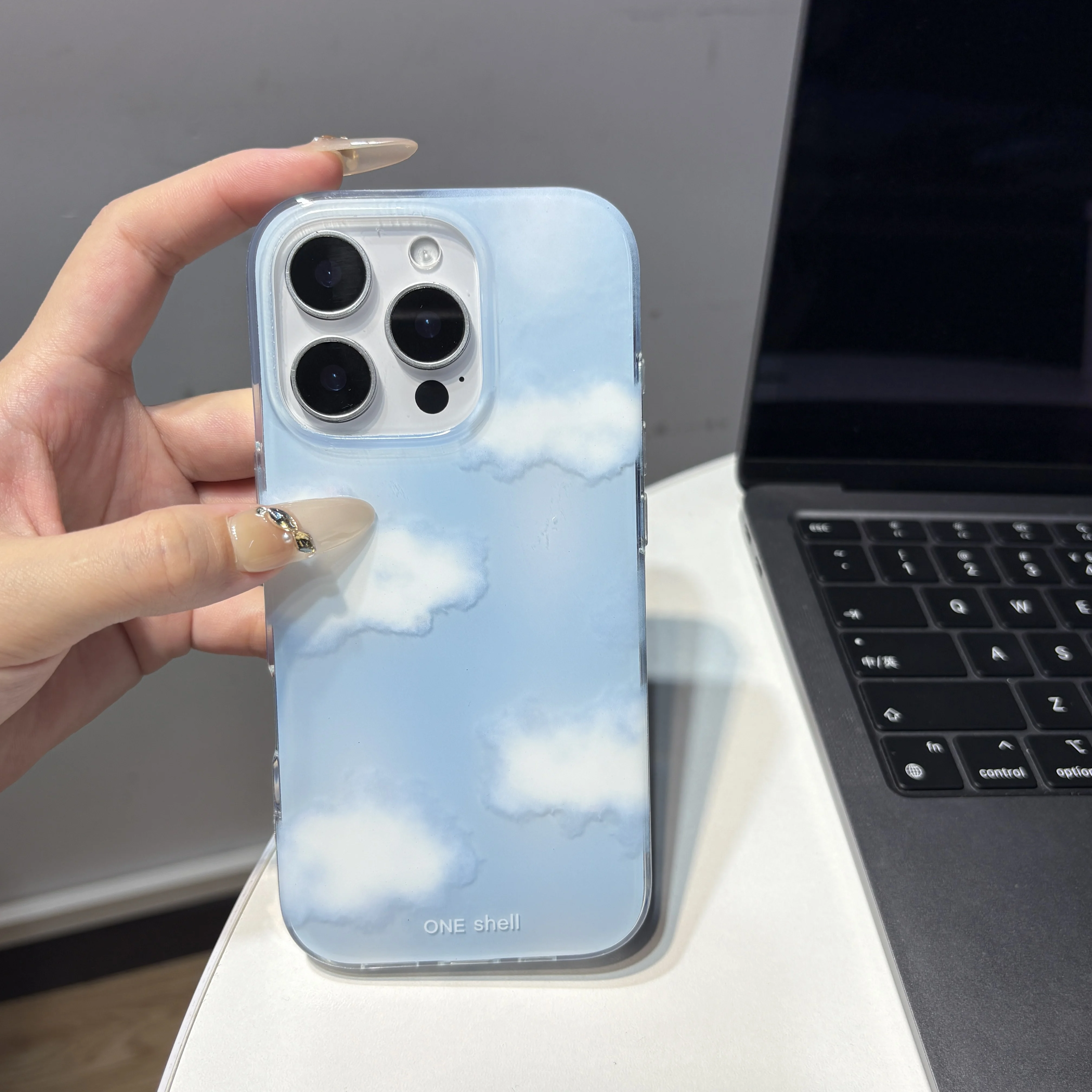 Korean Blue Sky & White Clouds Glossy Cotton Protective Phone Case