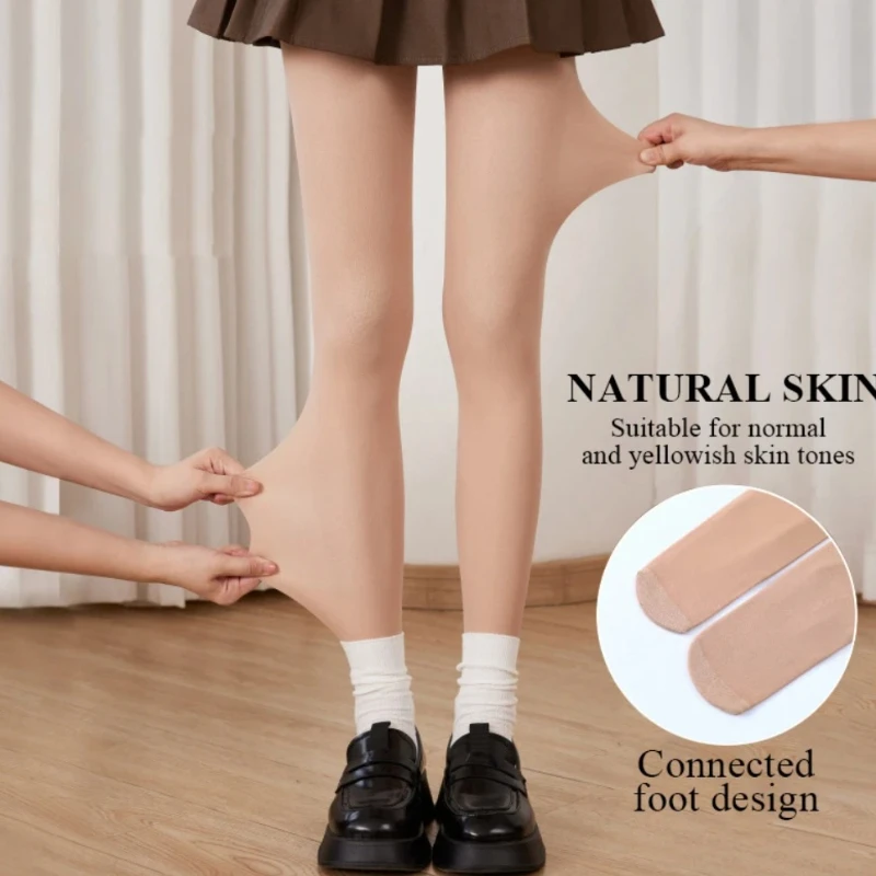 Women's Plush Thicken Water-gloss Tights Winter Warm Fleece-Lined Outerwear Leggings Translucent Shaping Elastic JK Pantyhose