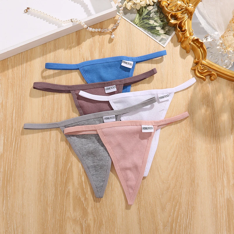 FINETOO 3Pcs/4Pcs Cotton Thongs Women Sexy G-string Panties M-XL Girl  Underpants Low-rise T-back Underwear Female Lingerie Panty