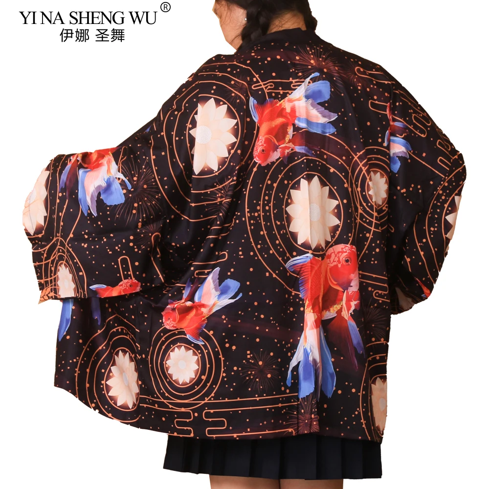 Fox Mask Print Coat Japanese Kimono Cardigan Shirt Women Haori Yukata Cosplay Men Traditional Clothing One Size
