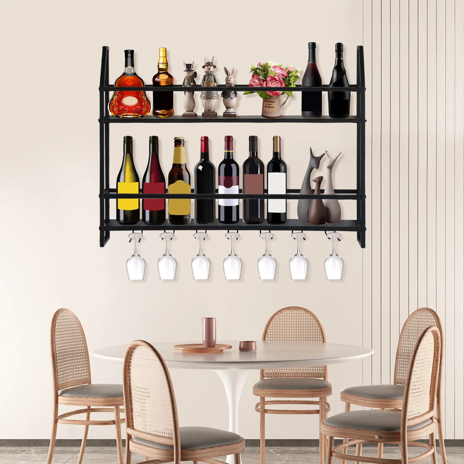 

Bar Wine Shelf Wall-Mounted Bottle Holder 20 Bottles & 7 Goblets High-quality Bar Home Party Wine Holder Unique Design Decor
