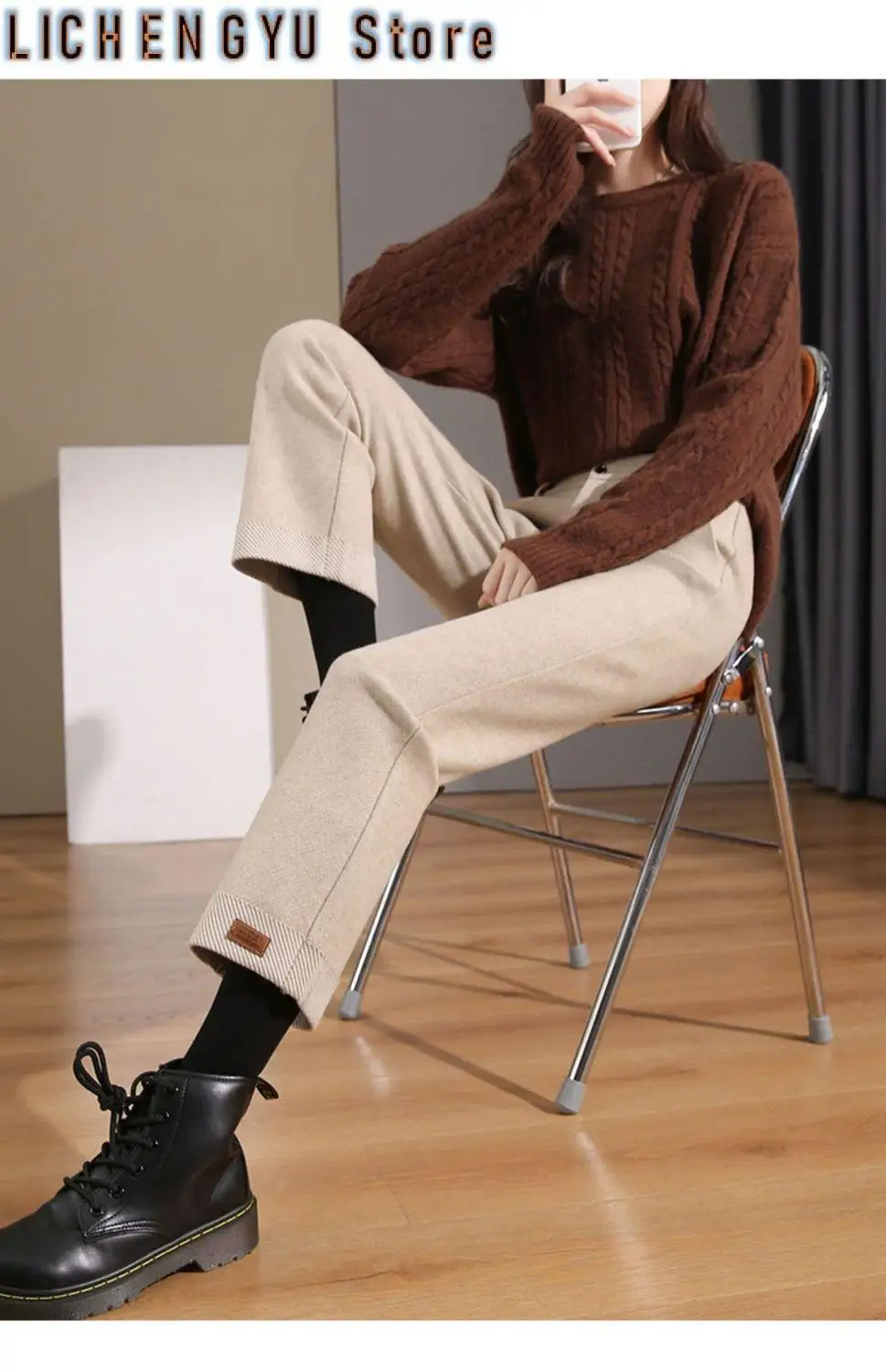 Новые шерстяные брюки Loribindwood с широкими штанинами для женщин на весну/осень с высокой талией, свободные прямые брюки