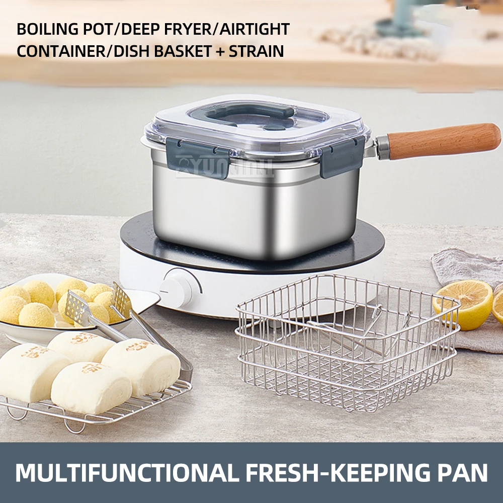 Stainless Steel Frying Pan Outdoor Preservation Box Portable 2500ML Deep Fryer Steamer Gas Electric Cooking Pot