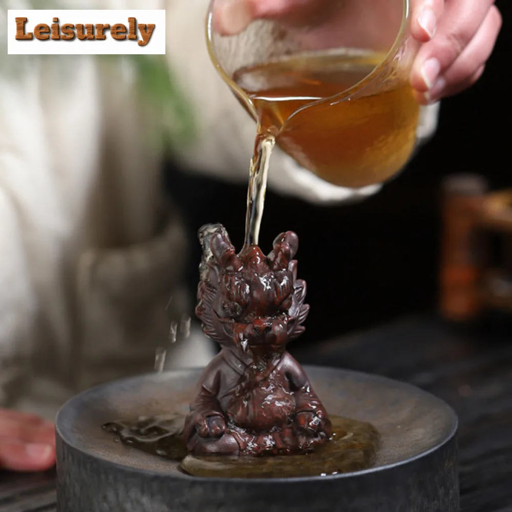 Handmade Yixing Purple Clay Tea Pet Dragon Iron Red Blood Sand Tea Figurine Play Toys Lucky Model Cafes Supplies Ornaments Decor