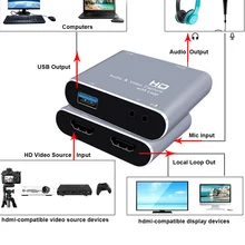 4K to 1080P HDMI To USB 2.0 Audio Video Capture Card Game Recording Box Computer PC Live Streaming Broadcast Mic In Loop Out