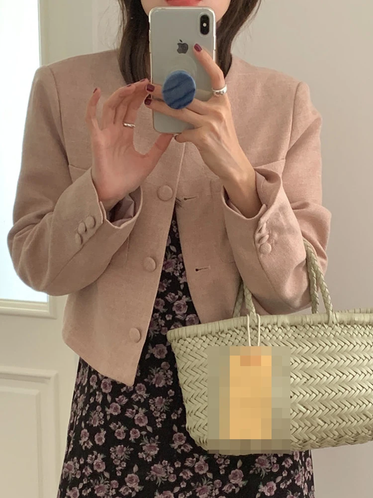 짧은 와이드 라펠 긴소매 수트 재킷 여성용 초봄 신상 하이센세이션 루즈핏 아우터 오픈 가디건 탑