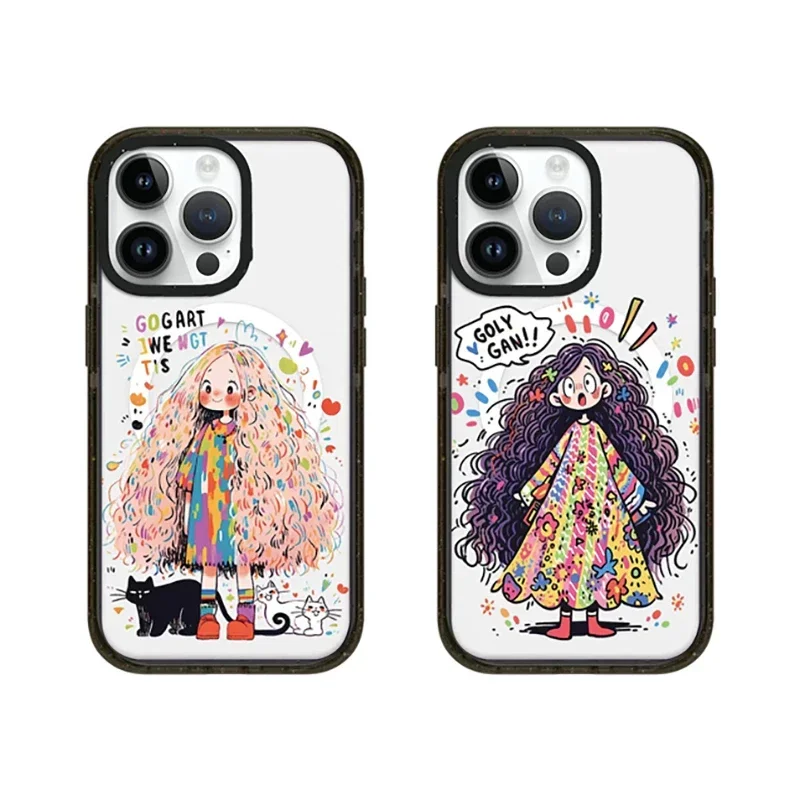 Magsafe Acrylic Cartoon Long Hair Girl Phone Case Cover for IPhone 11 12 13 14 15 Pro Max Case for IPhone 15 Pro Max