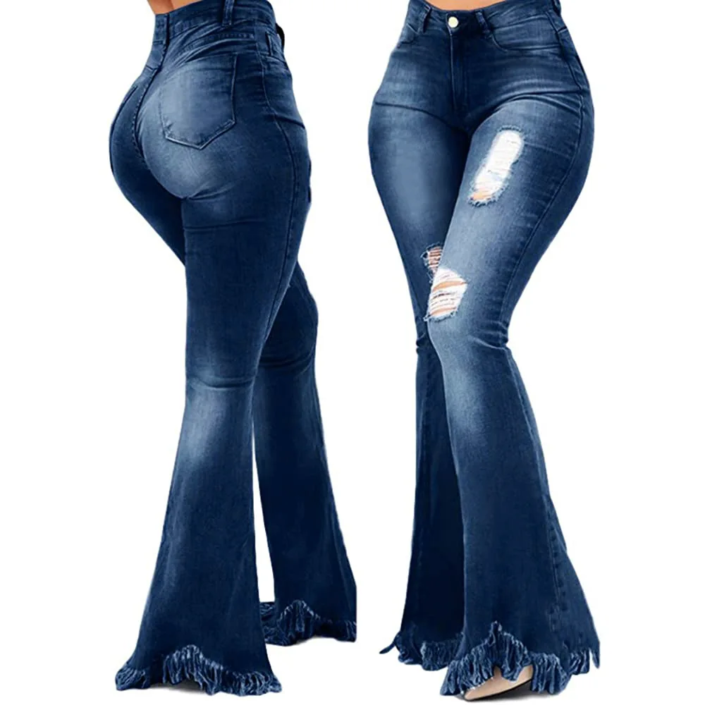 Women's Hole Flare Jeans 2022 Fashion 