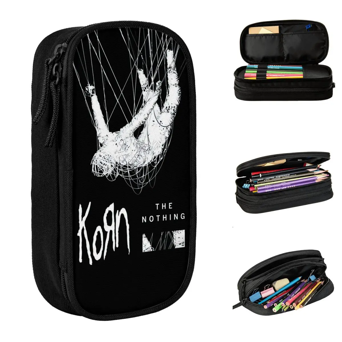 

Korn The Nothing Pencil Cases Classic Music Rock Pen Box Bag Student Large Storage Office Zipper Pencilcases