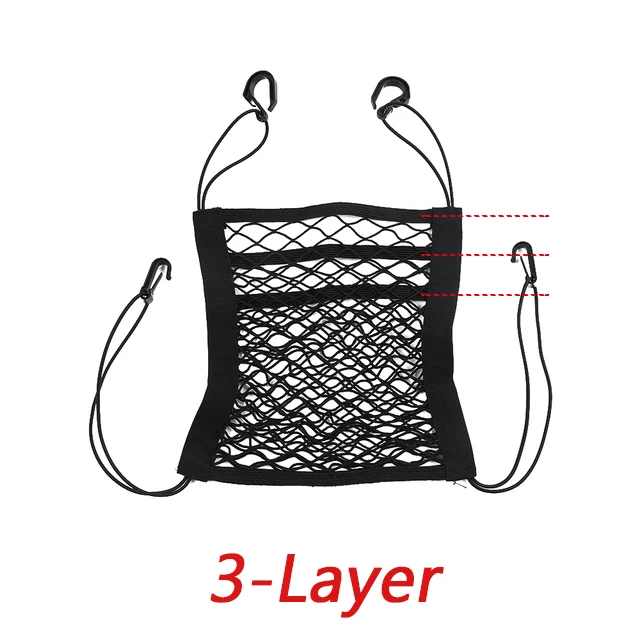 3-Layer Car Storage Net Bag Between Seats Car Divider Pet Barrier Stretchable Elastic Mesh Bag Organizer Auto Accessories 3-Layer