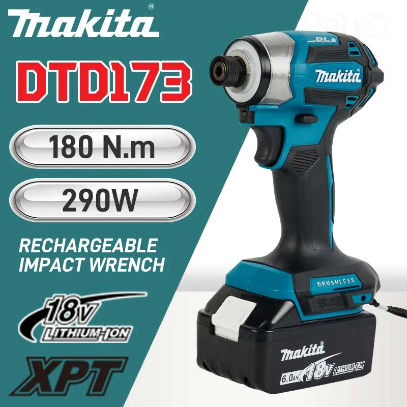Makita 18V LXT Cordless Impact Driver DTD173 Brushless Electric Drill Screwdriver Wood/Bolt T1/T2-Mode Twin LED Light 180 N·m 4