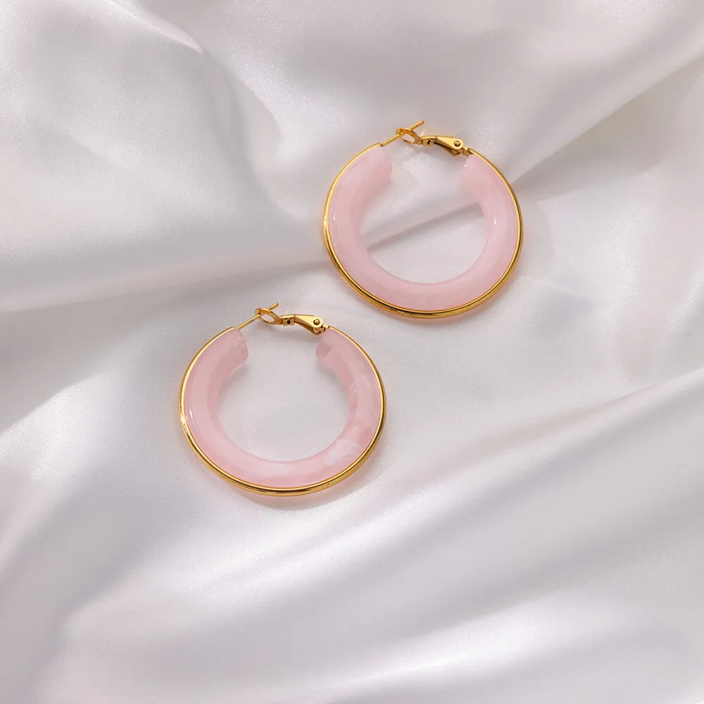 Dopamine Hoop Earrings Stainless Steel Big Women for Gold