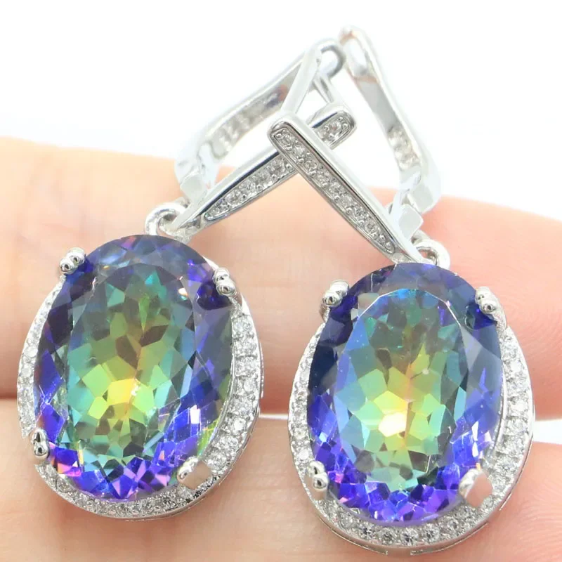 металл atomic fire helloween rabbit don t come easy 180 gram white purple blue marbled vinyl 2lp 10g Customized 925 SOLID STERLING SILVER Earrings Fire Rainbow Mystic Topaz Green Emerald Red Ruby Blue Sapphire CZ