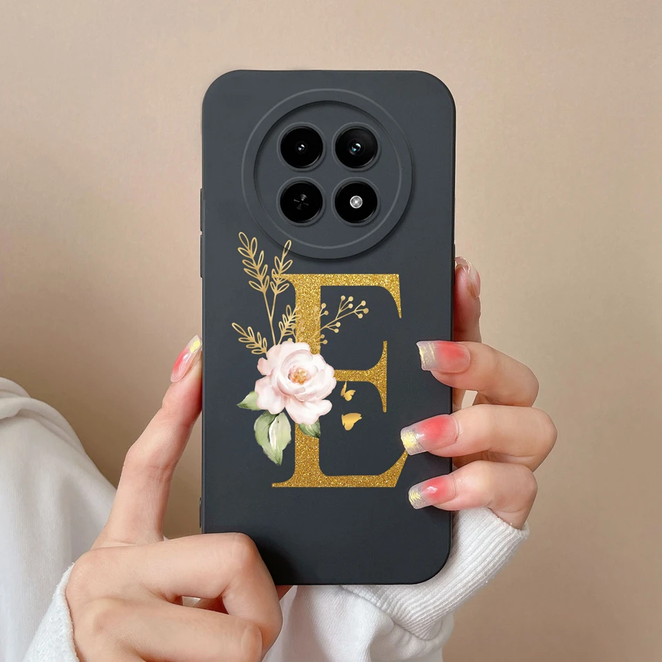 Elegant Rose Letter Soft Liquid Silicone Protective Back Cover for Realme - Lens Protection Bumper Case