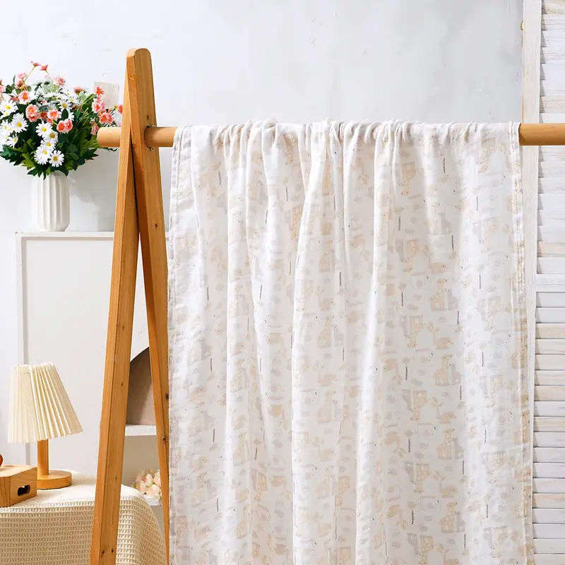 Elinfant Cute Soft Print Baby Towel Wrap 120x110cm Bamboo Cotton Baby Muslin Swaddle Blanket - Image 36