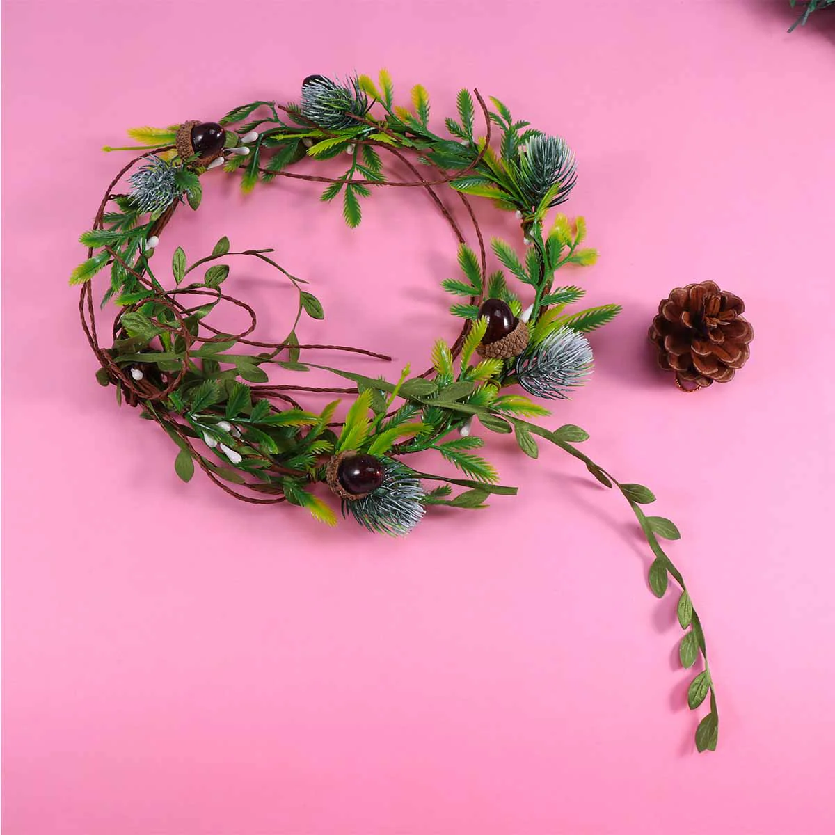 

Christmas Flower Crown Floral Wreath Pine Cone Leaf Crown Garland Woodland Wedding Bridal Headpiece for Christmas Party Wedding