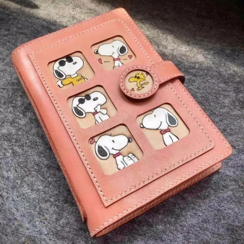 

New Kawaii Miniso Snoopy Co-Branded Handbook A6 Vintage Cowhide Notebook Clip-On Binding Notepad for Girl Friend Birthday Gifts