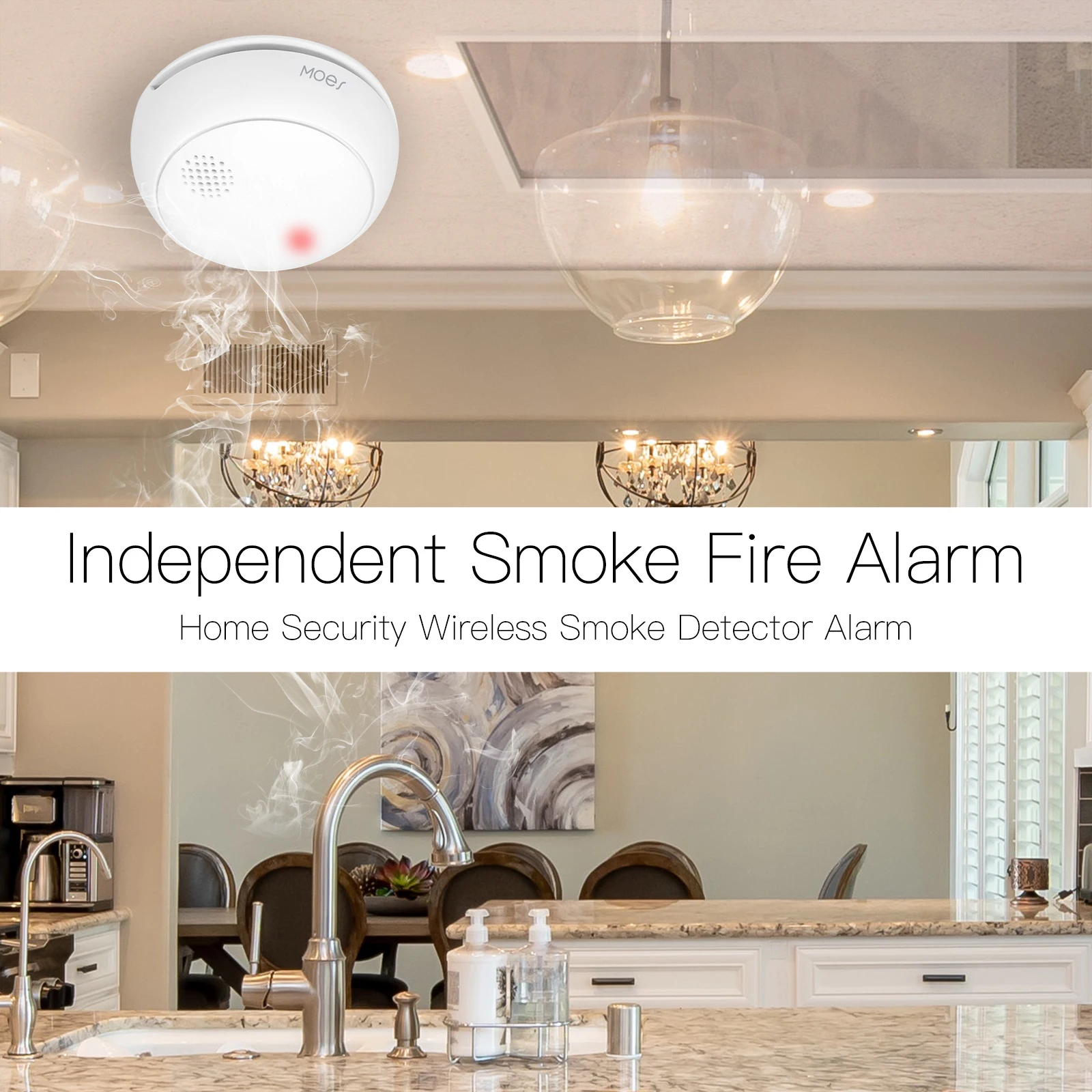 MOES ZigBee Detector de humo inalámbrico inteligente, alarma de sonido de 85dB, Sensor de sirena, protección de seguridad inteligente para el hogar, cocina, alerta de aplicación contra incendios