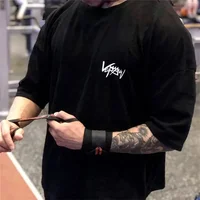 Men's Round Collar sports T Shirt Oversize Cotton Summer Training T-shirt running shirt Man Streetwear Half Sleeve men T-shirt