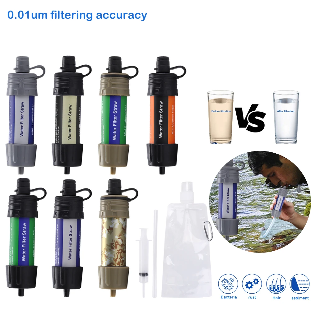 Survival Water Filter Straw Personal Purifier Filtration Emergency Outdoor Glo 