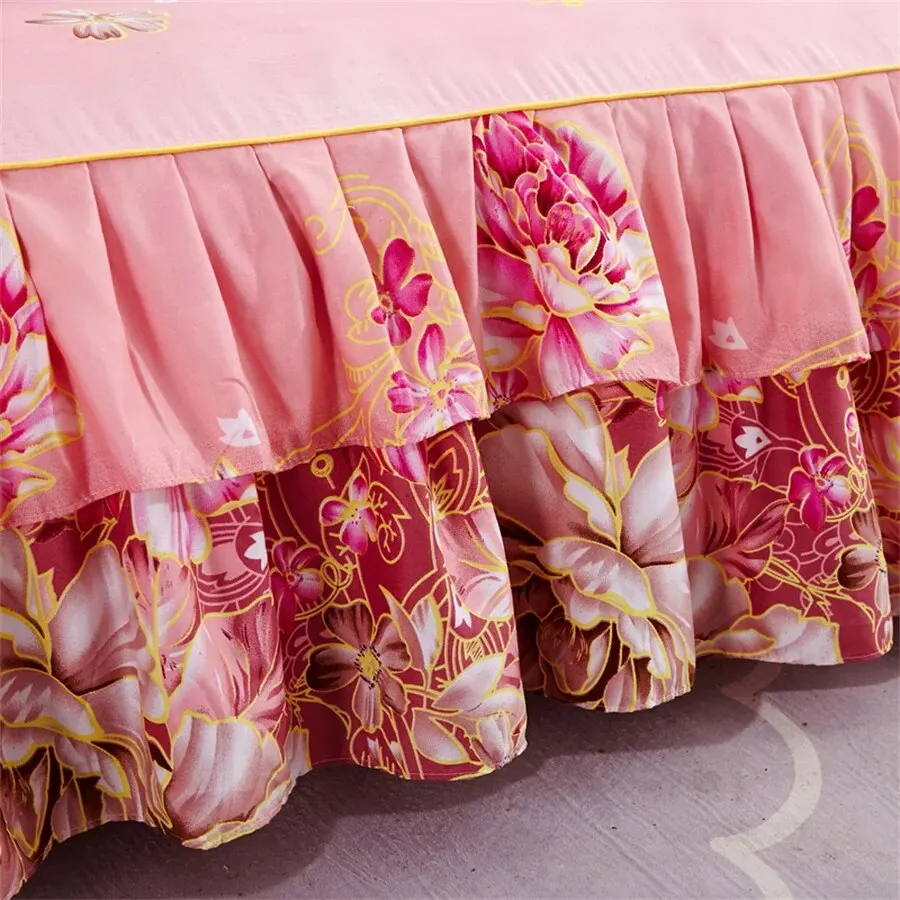 Bed Skirt Set 3PCS Bedsheet * 1 Pillowcase * 2 Coreless Printed Bedskirt All Season Universal Anti Slip bed skirt