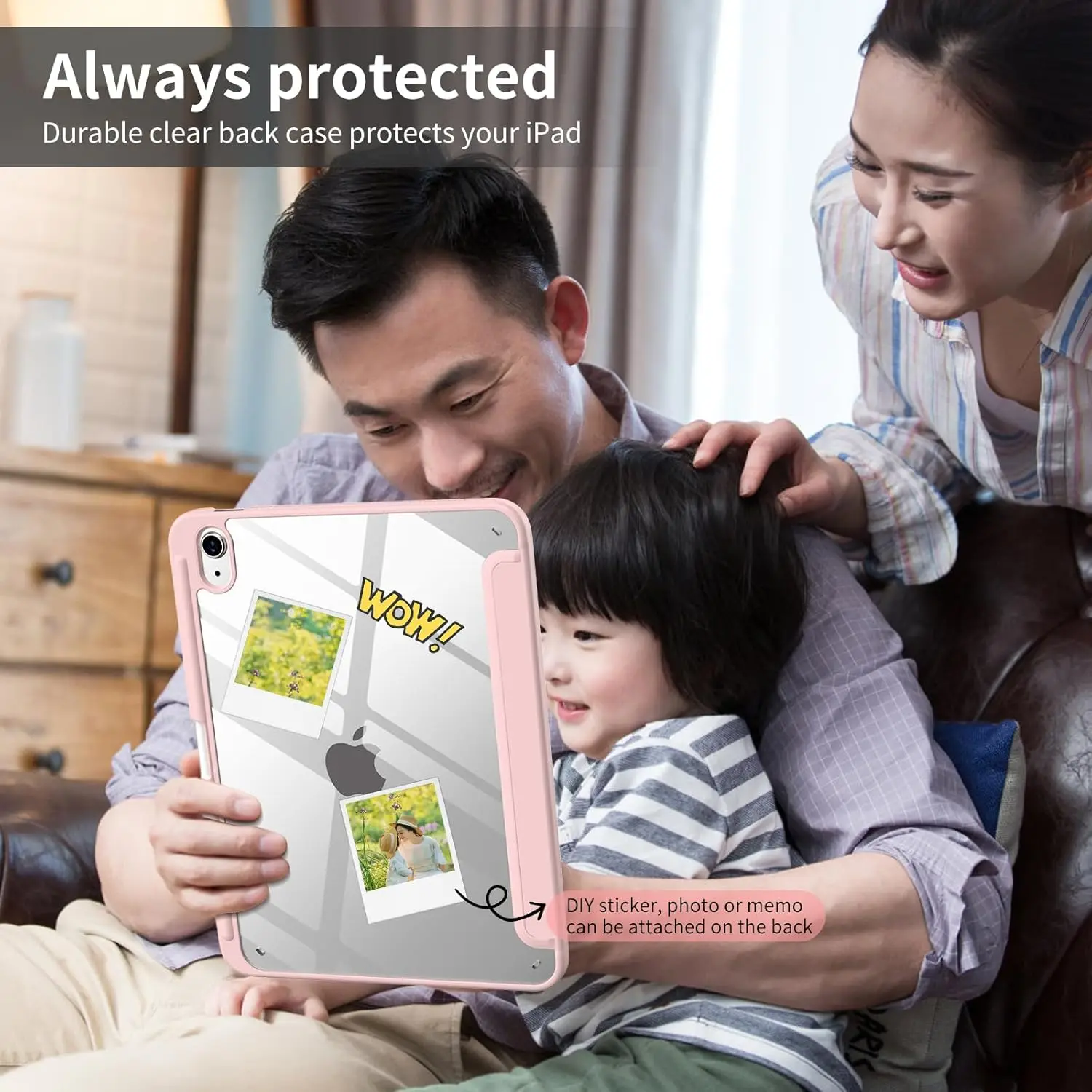 Acrylic Clear Back iPad Case with Tri-Fold Stand & Pencil Holder
